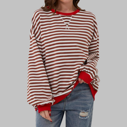 Heath Striped Long Sleeve Round Neck Sweatshirt For Women | Mila