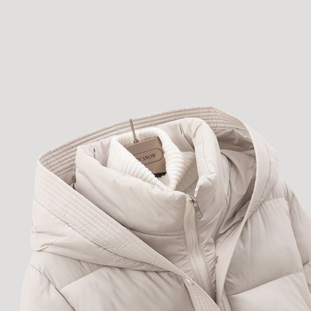 Valley Belted hooded puffer jacket for women | Elara