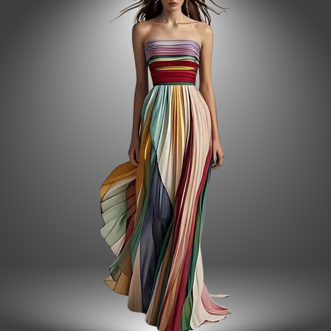 Easy Strapless Pleated Long Dress For Women | Ava