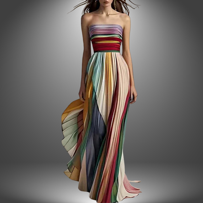 Easy Strapless Pleated Long Dress For Women | Ava