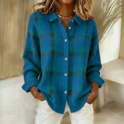 Regal Relaxed Check Button Front Sweater For Women | Lanie