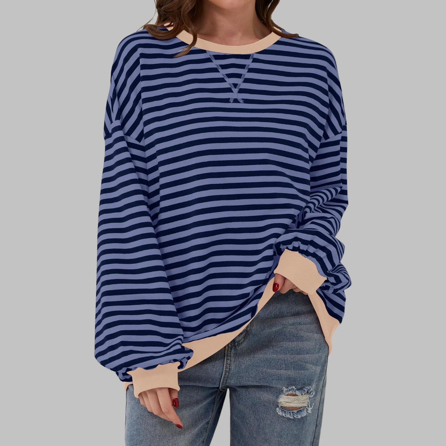 Heath Striped Long Sleeve Round Neck Sweatshirt For Women | Mila