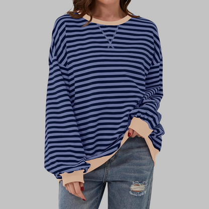 Heath Striped Long Sleeve Round Neck Sweatshirt For Women | Mila