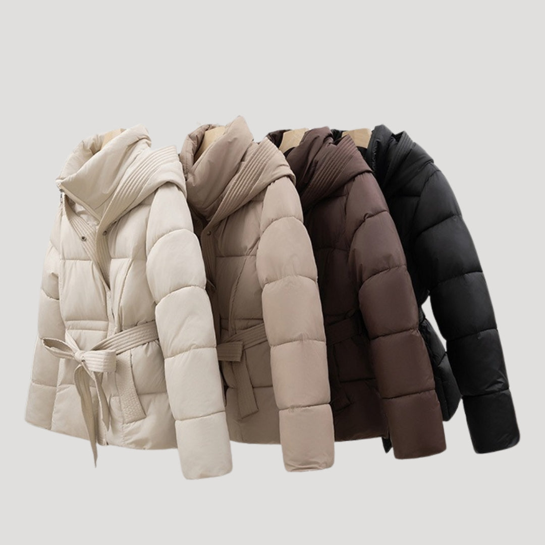 Valley Belted hooded puffer jacket for women | Elara