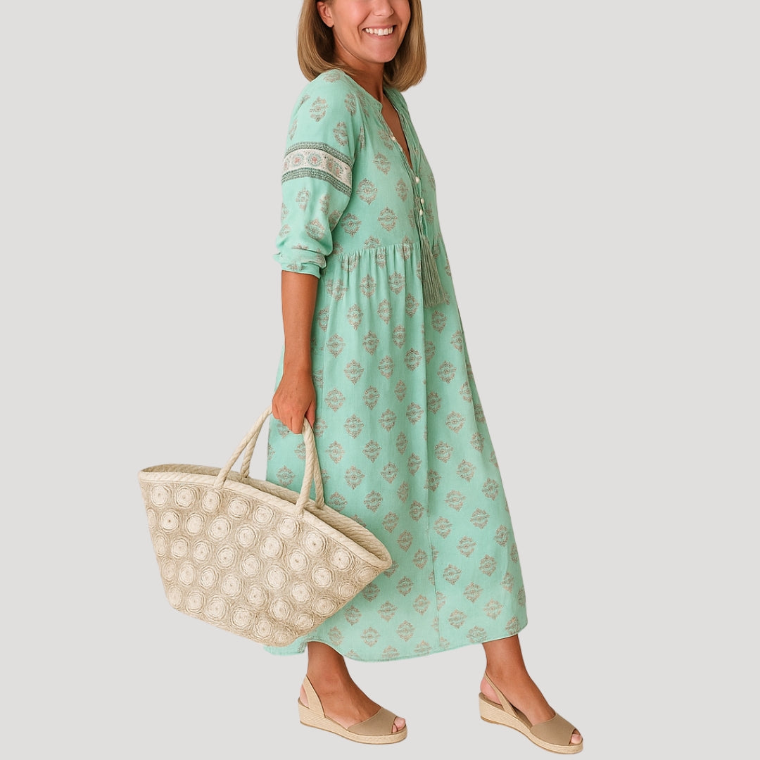 Harbor Boho midi dress with printed design for women | Liora
