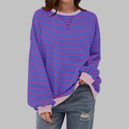 Heath Striped Long Sleeve Round Neck Sweatshirt For Women | Mila