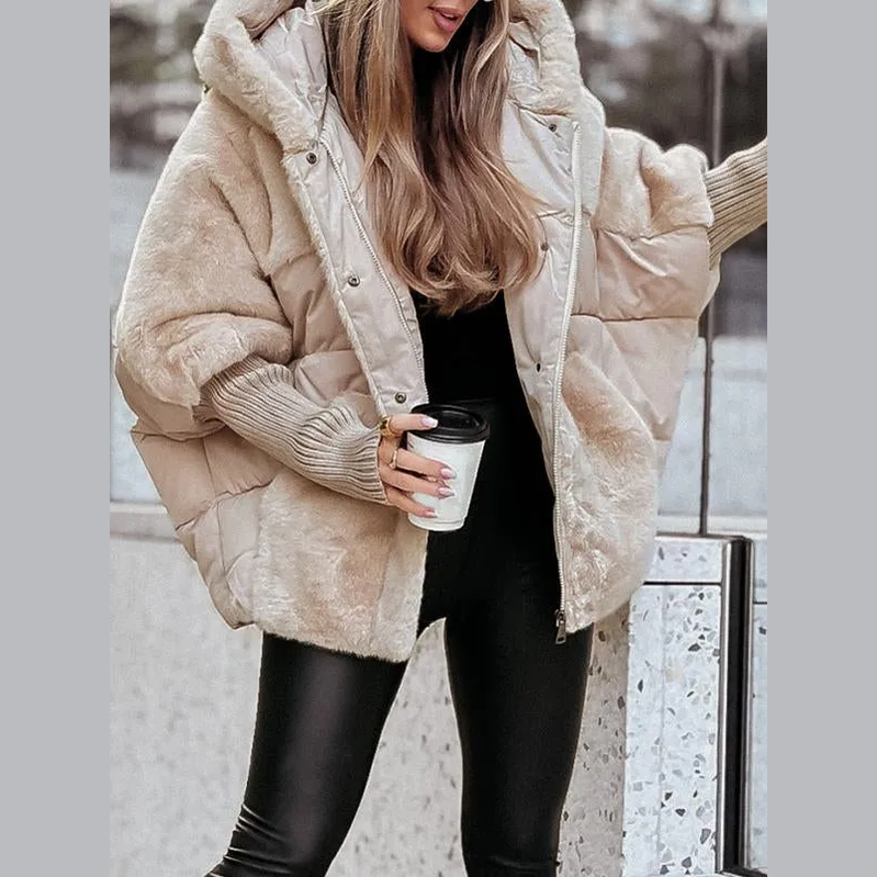 Cutting Oversized Hooded Puffer Jacket For Women | Elira