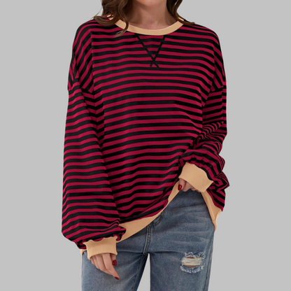 Heath Striped Long Sleeve Round Neck Sweatshirt For Women | Mila