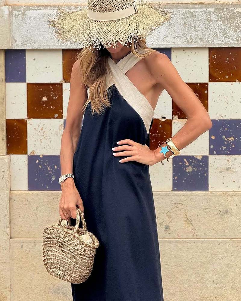 Vivid Cross Neck Long Dress For Women | Selmira