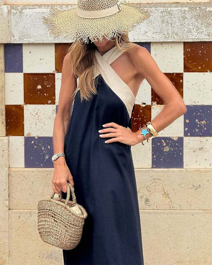 Vivid Cross Neck Long Dress For Women | Selmira