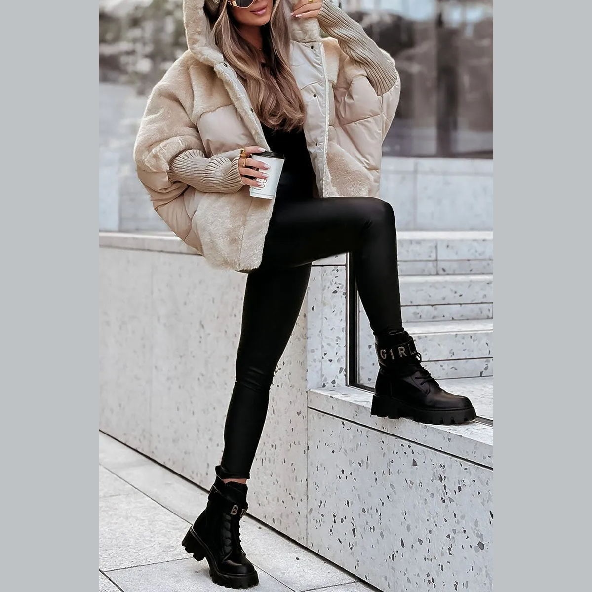 Cutting Oversized Hooded Puffer Jacket For Women | Elira