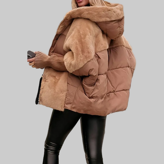 Cutting Oversized Hooded Puffer Jacket For Women | Elira