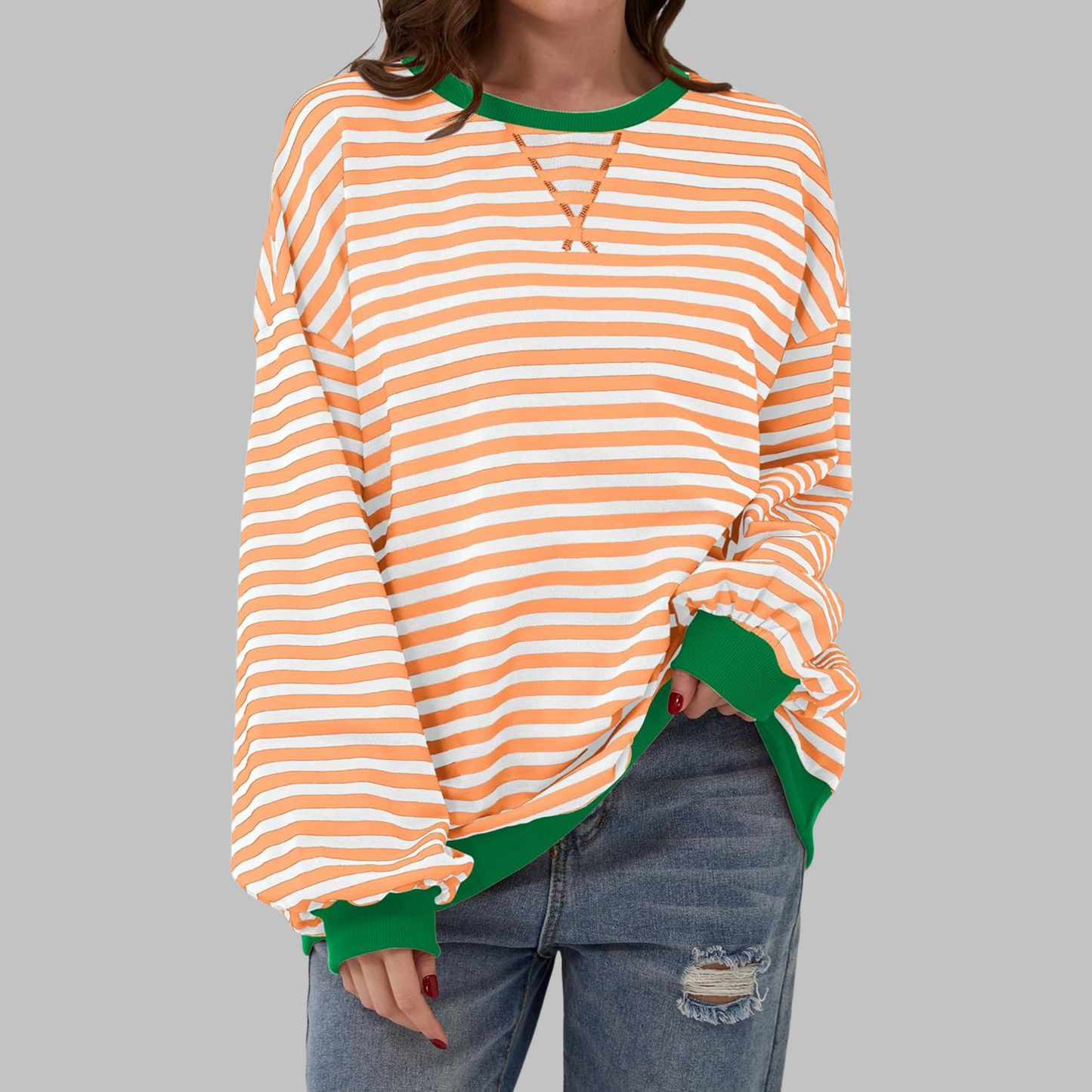 Heath Striped Long Sleeve Round Neck Sweatshirt For Women | Mila
