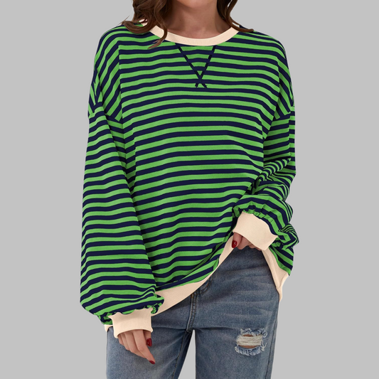 Heath Striped Long Sleeve Round Neck Sweatshirt For Women | Mila