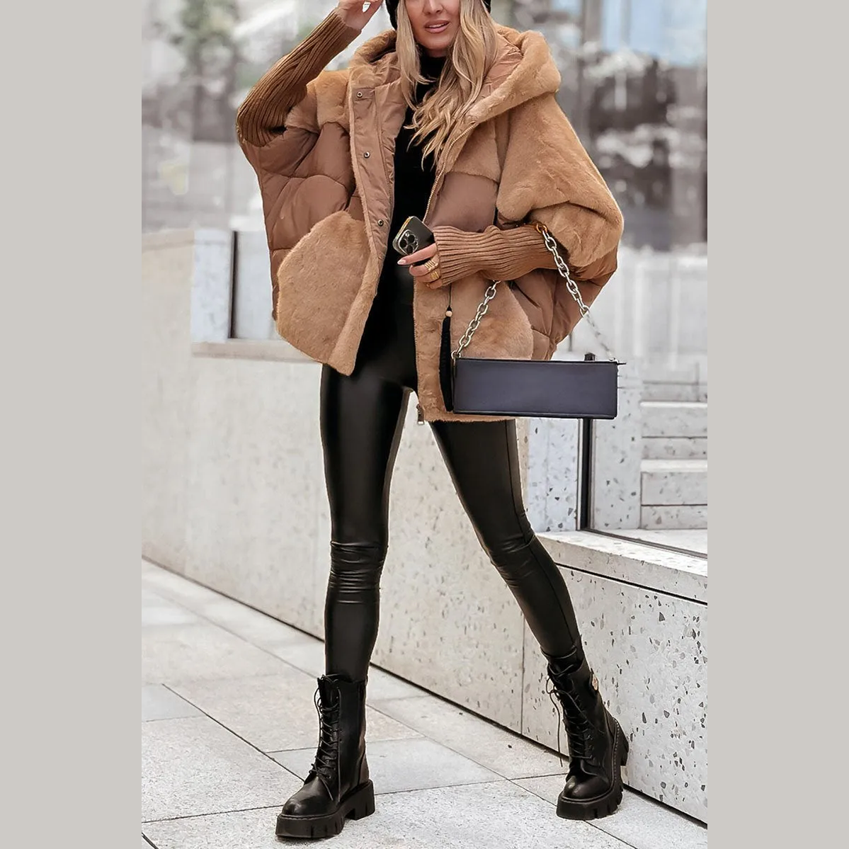 Cutting Oversized Hooded Puffer Jacket For Women | Elira