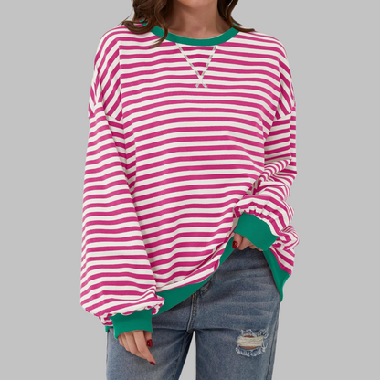 Heath Striped Long Sleeve Round Neck Sweatshirt For Women | Mila