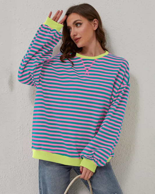 Soho Striped Oversized Sweatshirt For Women | Calista