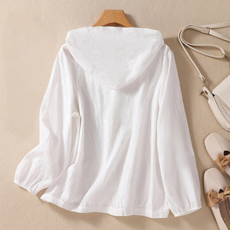 Alluring Lightweight Button Front Hooded Top For Women | Sorella