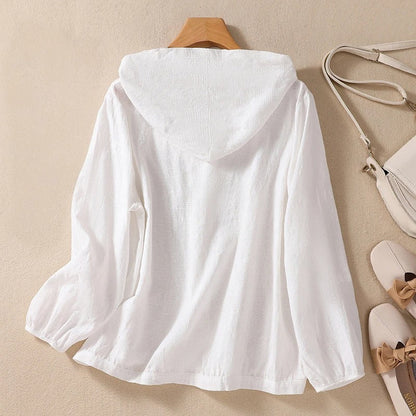 Alluring Lightweight Button Front Hooded Top For Women | Sorella