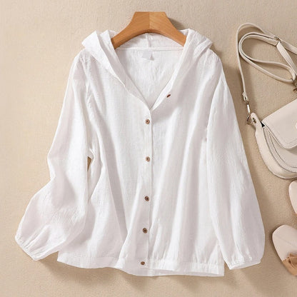 Alluring Lightweight Button Front Hooded Top For Women | Sorella