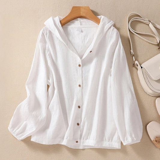Alluring Lightweight Button Front Hooded Top For Women | Sorella