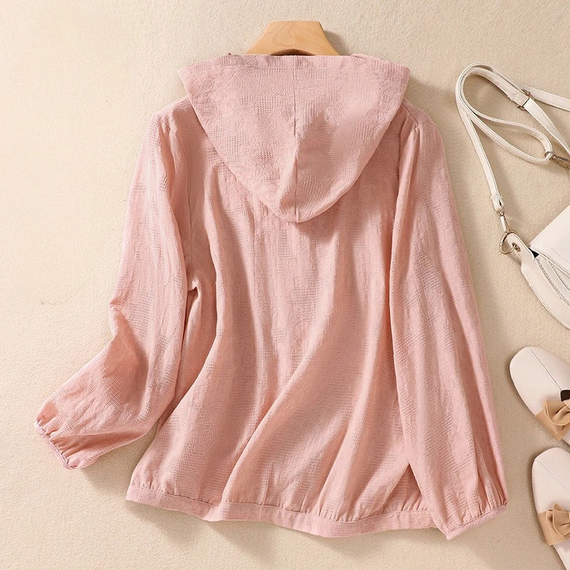 Alluring Lightweight Button Front Hooded Top For Women | Sorella