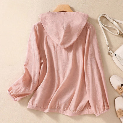 Alluring Lightweight Button Front Hooded Top For Women | Sorella