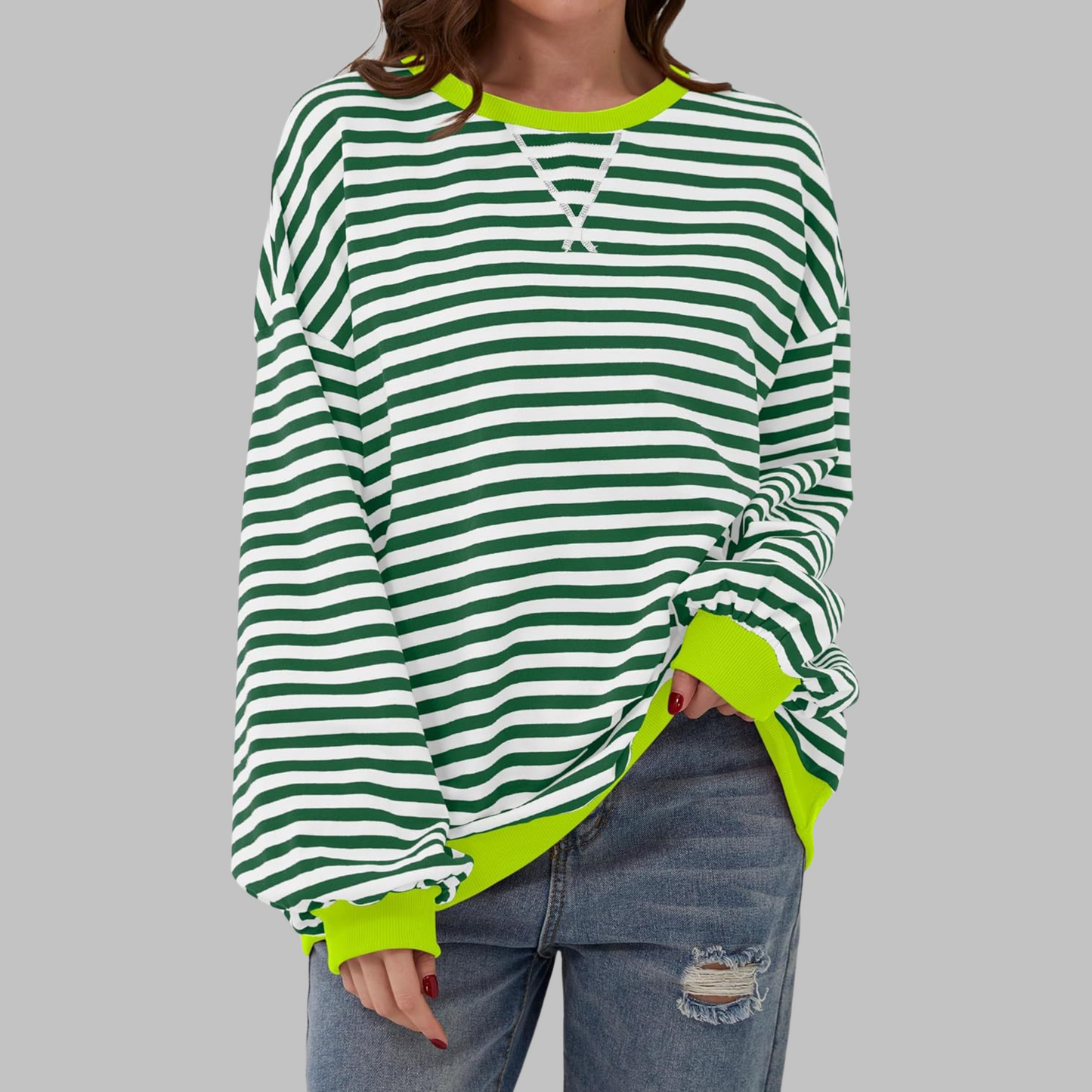 Heath Striped Long Sleeve Round Neck Sweatshirt For Women | Mila