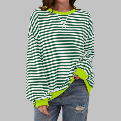 Heath Striped Long Sleeve Round Neck Sweatshirt For Women | Mila