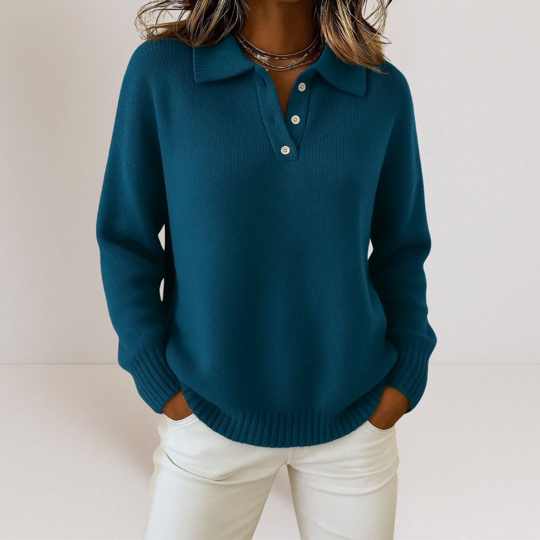Floral Collared Button Neck Sweater for Women | Celestine