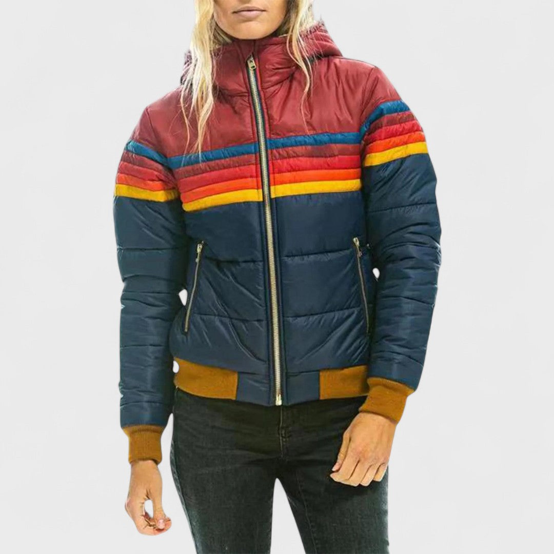 Nurturing Striped Hooded Puffer Jacket For Women | Elara