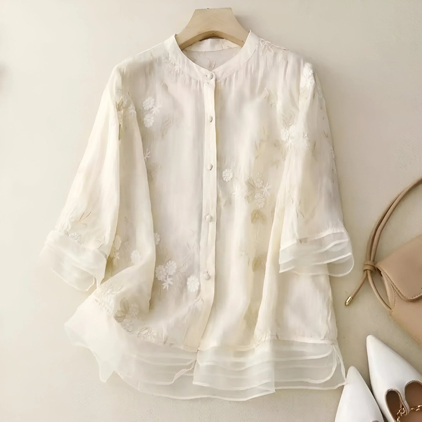 Conscious Embroidered Floral Button Blouse For Women | Liora