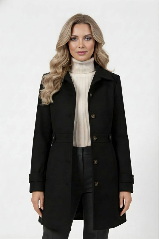 Stimulating Elegant buttoned winter coat with belted waist for women | Caurelle