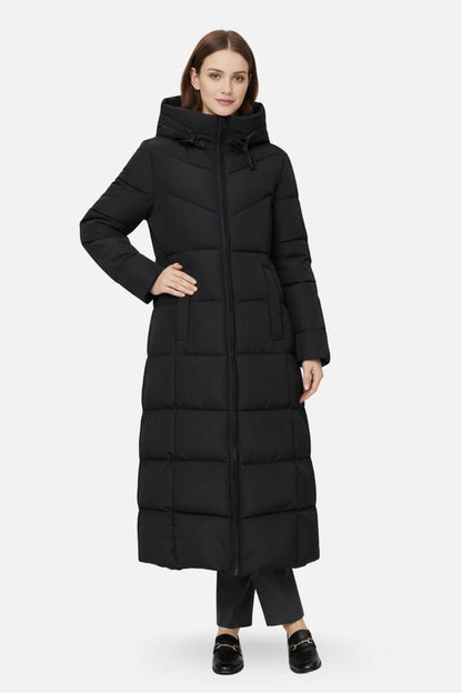Iconic Long Hooded Quilted Puffer Coat For Women | Evelira