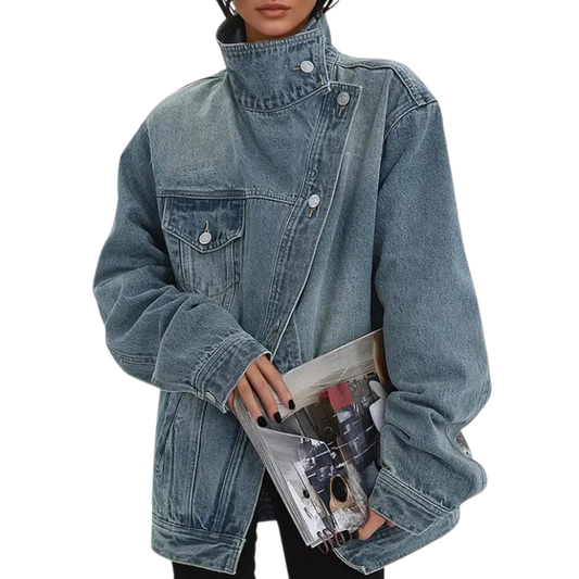 Fitted Vintage washed asymmetric jacket for women | SKYE
