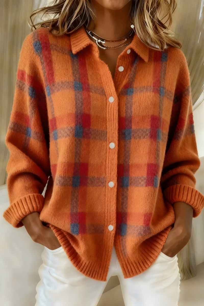 Botanical Plaid knit cardigan for women | Anna