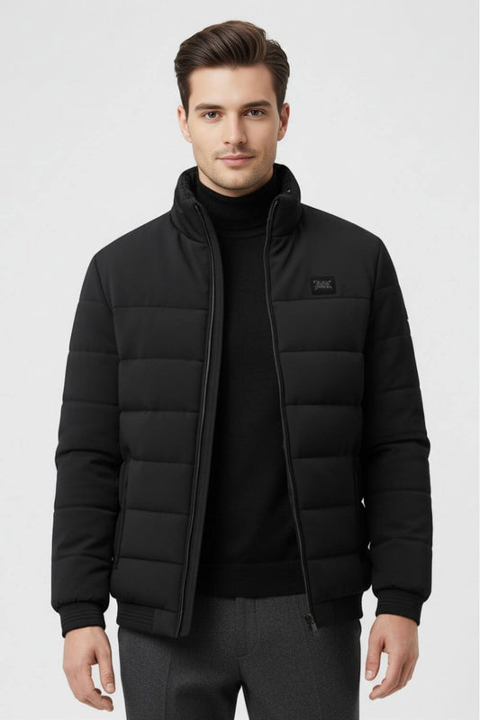Healing Stand-collar puffer jacket with zippered pockets for men | Caurelle
