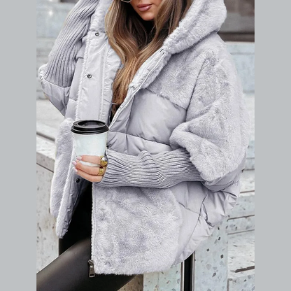 Cutting Oversized Hooded Puffer Jacket For Women | Elira