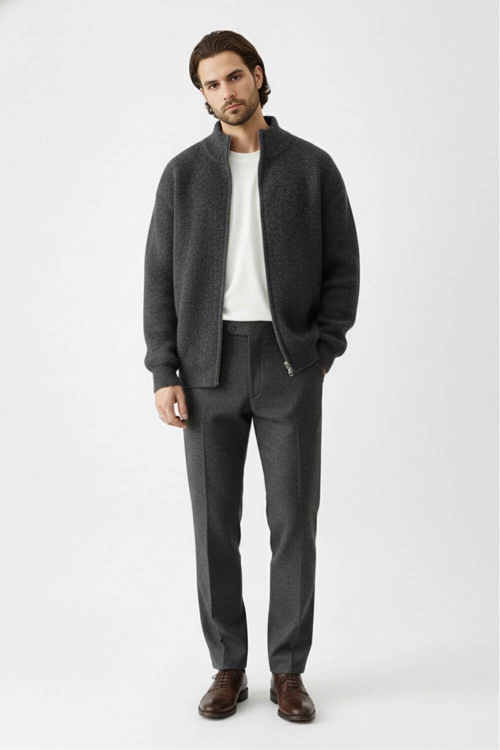 Uplifting Zip knit jumper with stand collar for men | Caurelle