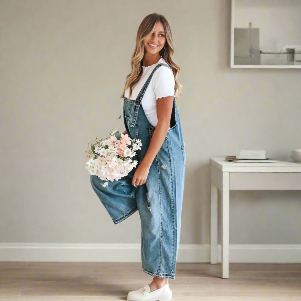 Structured Vintage Wash Adjustable Jumpsuit For Women | Maristelle