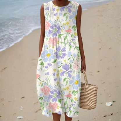 Dependable Sleeveless floral dress with A-line silhouette for women | Maribelle