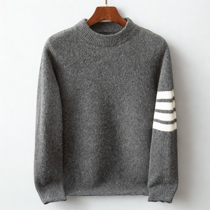 Denim Stripe Sleeve Crew Neck Sweater For Men | Raffy