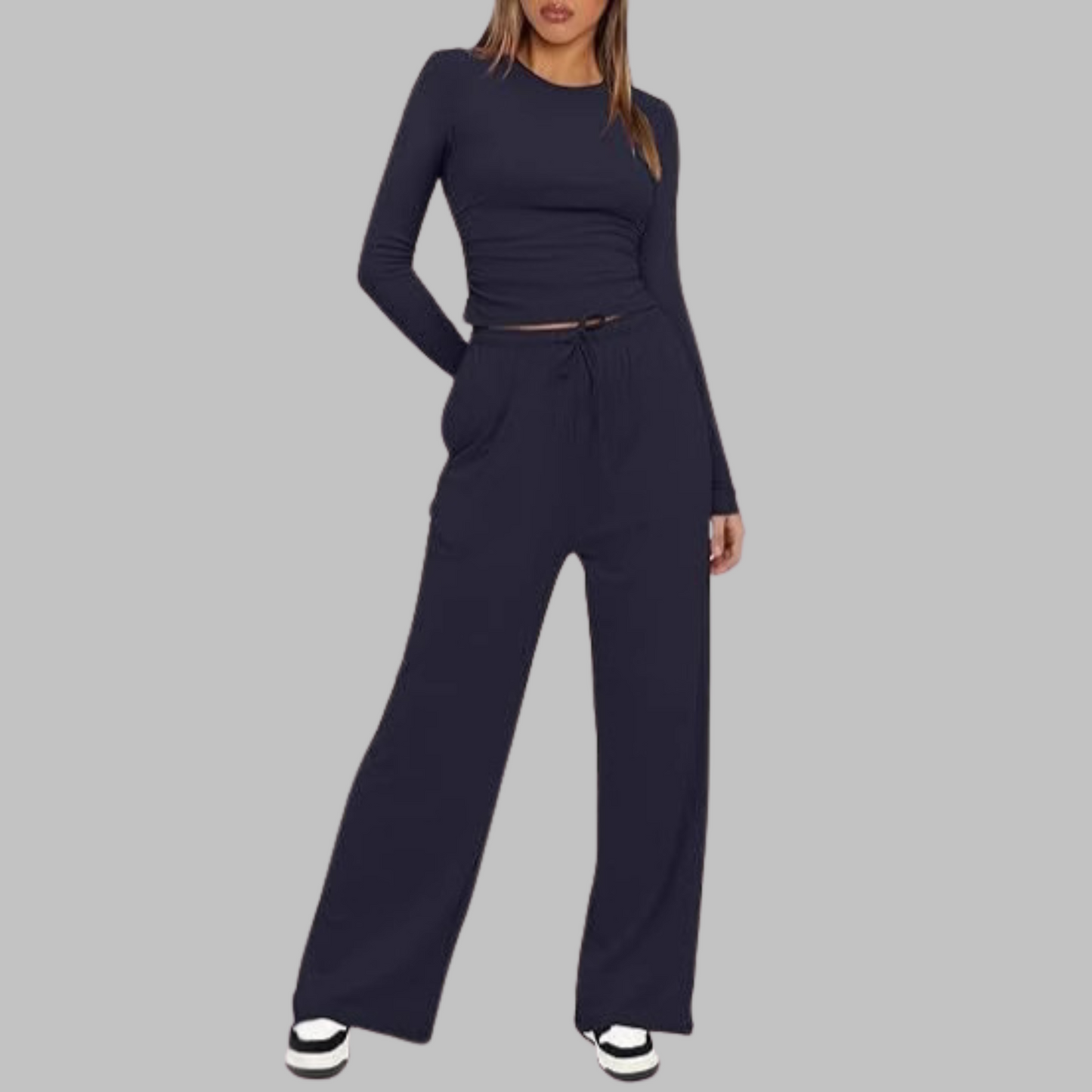 Hampstead Casual Long Sleeve Top And Wide Leg Trousers Set For Women | Eloria