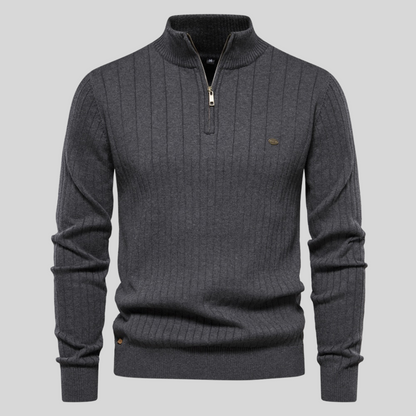 Lavender Ribbed Zip Neck Sweater for Men | Corin