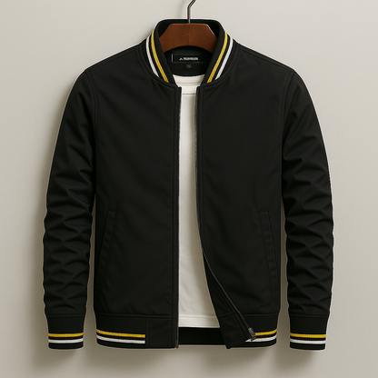 Attentive Striped Trim Zip-Up Jacket For Men | Grayson