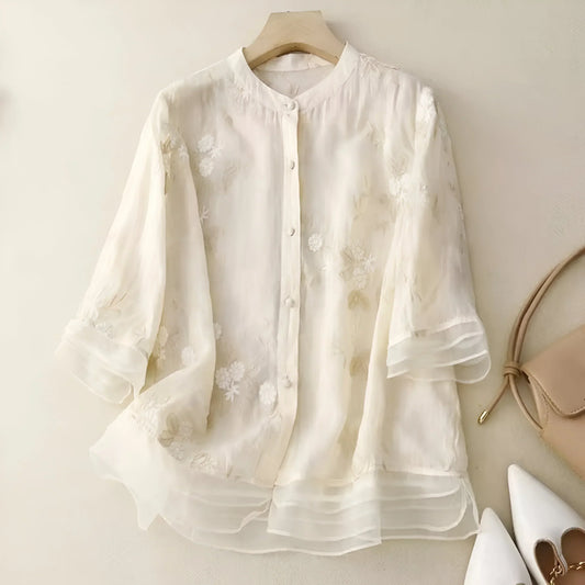 Conscious Embroidered Floral Button Blouse For Women | Liora