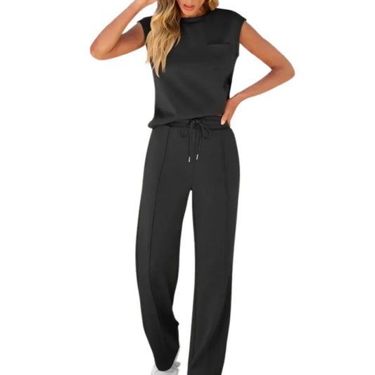 Marble Sleeveless Top And Wide Leg Trousers Set For Women | Eliana