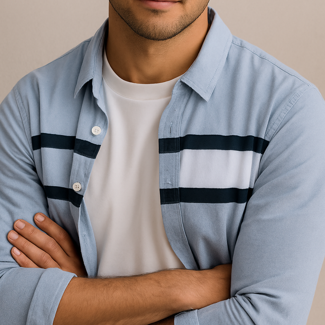 Dawn Contrast Panel Stripe Shirt For Men | Nathan