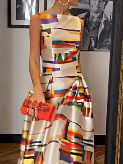 Bold Geometric Print Sleeveless Dress For Women | Isabel