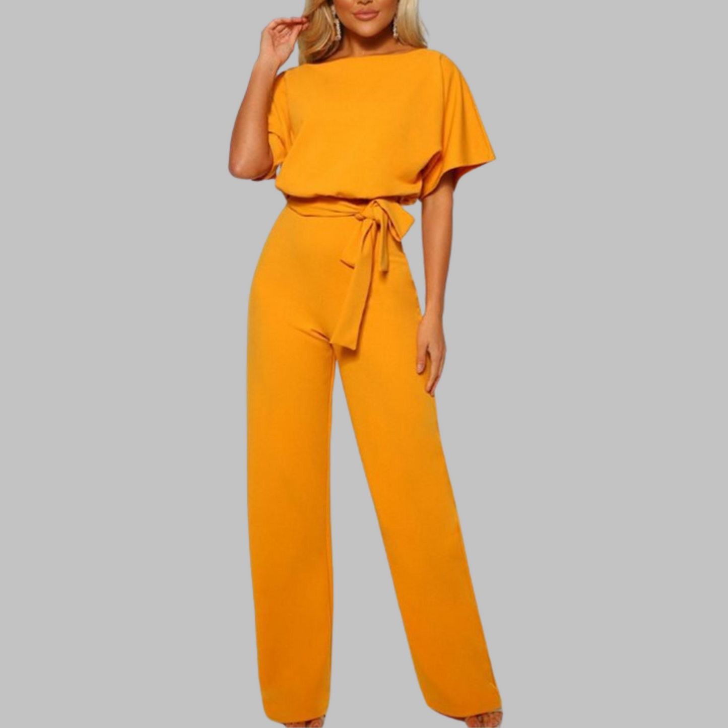Muted Casual Tie Front Batwing Sleeve Jumpsuit For Women | Elanora